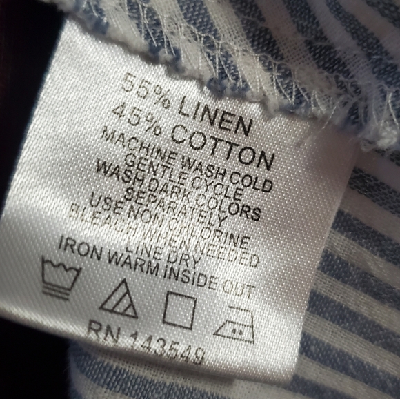 Symple NYC Linen Cotten Blend Button Down Long Sleeve Striped Shirt - Picture 4 of 5